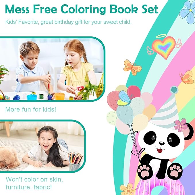 Panda Coloring Book Set with Coloring Pages & Colored Pencils, Art Supplies for Kids Ages 4-6-8, Arts Crafts Travel Coloring Kit for Girls 4 5 6 7 8 Year Old Birthday Gift