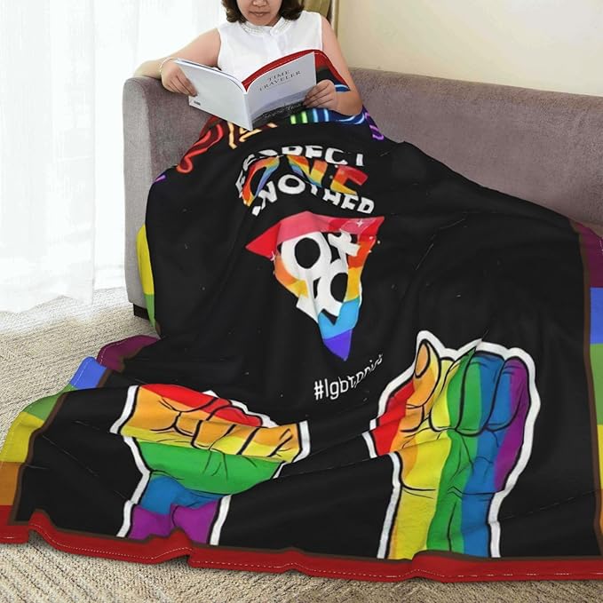 LGBT Throw Blanket Rainbow Progress Pride Blanket Soft Cozy Flannel Fleece Lightweight Plush Fuzzy LGBT Blanket Gifts for Gay LGBTQ Lesbian Transexual Friends Besties Couch Sofa Bed 40"X50"