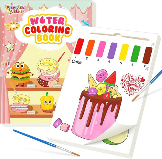 Water Coloring Books for Toddlers - Easter Basket Stuffers Watercolor Paint Book Drawing Art Paper for Kids Mess Free Craft Supplies kit Toy for Age 3 4 5 6 Valentines Birthday Gift(Food）