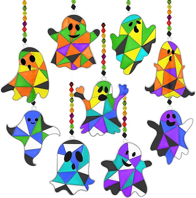 Winlyn 27 Sets Halloween Ghost Suncatchers Ornaments Decorations DIY Window Paint Art Suncatchers Halloween Craft Kits Suncatchers Painting Kits for Kids Classroom Activities Art Projects Part Favors