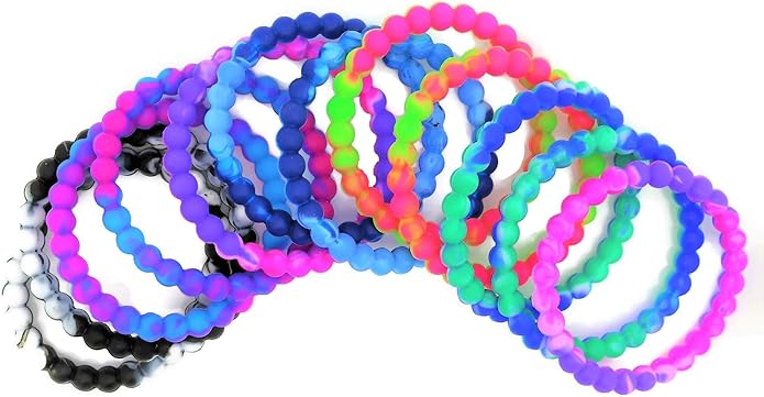 Colorful Tie Dye Bead Rubber Bracelets (Pack) 8". Great Kids and Small Adults. Perfect for party Favors, Carnival Prizes, Goodie bags, Fundraisers, Giveaways, etc.