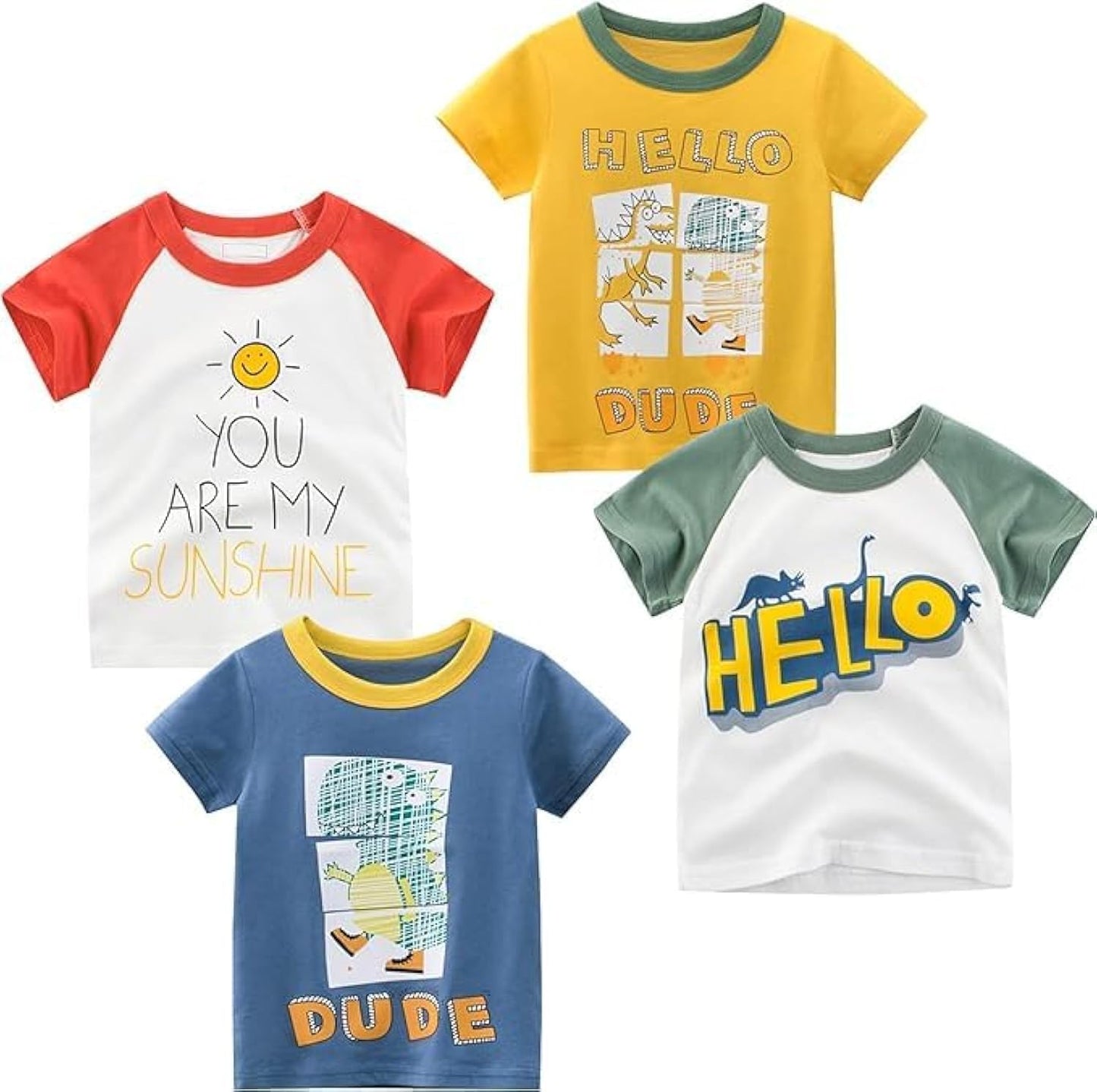 Boys' 4-Pack Excavator Short Sleeve Crewneck T-Shirts Top Tee Size 2-7 Years Toddler Boys' Value Pack Cotton T-Shirt
