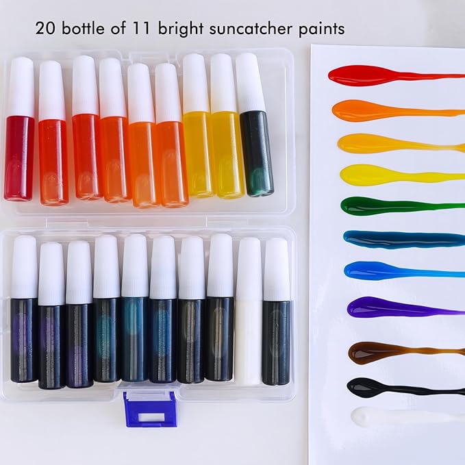 Winlyn 30 Sets Halloween Suncatchers Ornaments Decorations DIY Window Paint Art Suncatchers Halloween Craft Kits Jack-O'-Lantern Ghost Spider Sun Catchers for Kids Classroom Activities Art Project