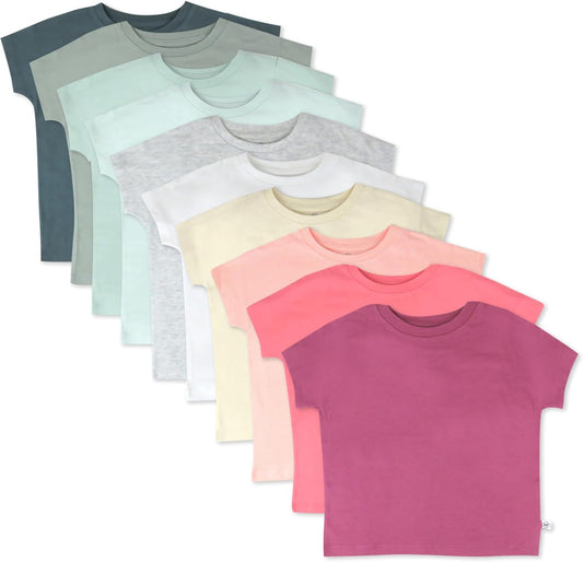 HonestBaby 10-Pack Short Sleeve T-shirts 100% Organic Cotton Baby, Toddler, Little Kids, Boys, Girls, Unisex