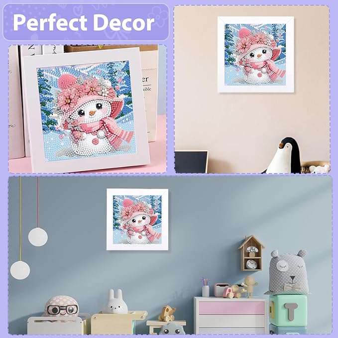 hkejoi Christmas Diamond Painting Kits with Frame- Snowman Diamond Art Kits, Big Gem Diamond Painting Arts and Crafts Painting Kit for Gift Home Wall Decor 7x7inch