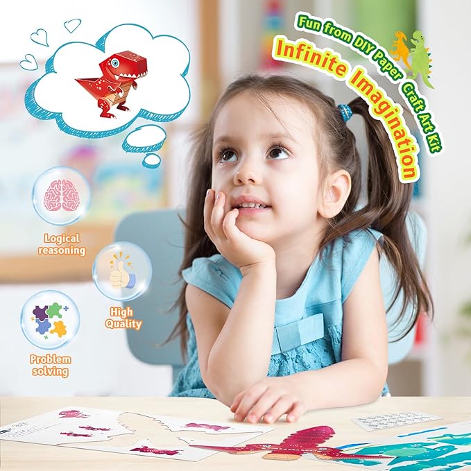 Paper Craft 3D Puzzle DIY Puzz Kits (8 PCS/Kit) Cartoon Art Craft Gift for Kids, No Need Scissors, Include Adhesive Paper, Art Supplies in Class, Cubic Art Decor Paper Model Craft Kit (Vehicle)