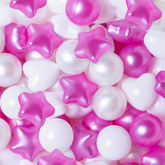 GOGOSO 100 Pieces Star Ball Pit Balls Plastic Phthalate&BPA Free Stress Balls for Toddlers and Kids Playhouse Ball Pit Accessories, Pearl Purple+Pearl Gray+Gray+White