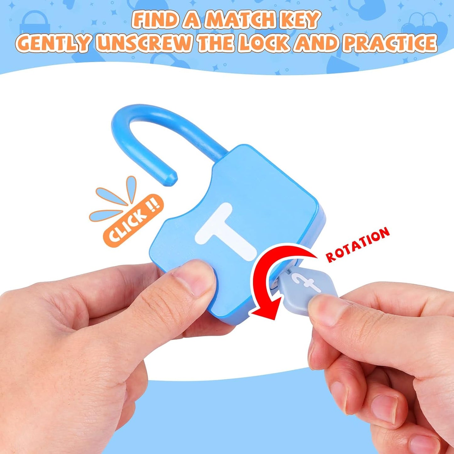 AXEARTE Montessori Educational Toys - Alphabet Learning Locks and Keys for Toddlers - 26 Locks & Keys Set - Baby Sensory Fine Motor Skills Toys - ABC Locks and Keys