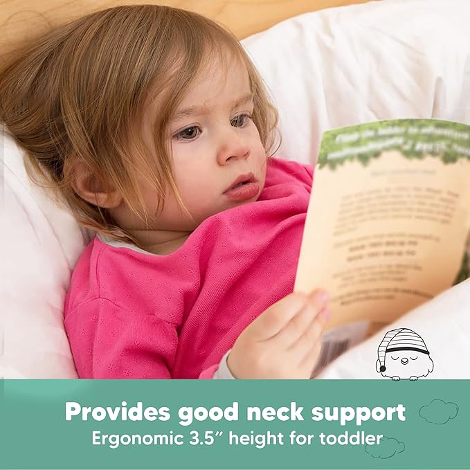 Toddler Pillow with Pillowcase - 13x18 My Little Dreamy Pillow, Organic Cotton Toddler Pillows for Sleeping, Kids Pillow, Travel Pillows, Mini Pillow, Nursery Pillow, Toddler Bed Pillow (Soft White)