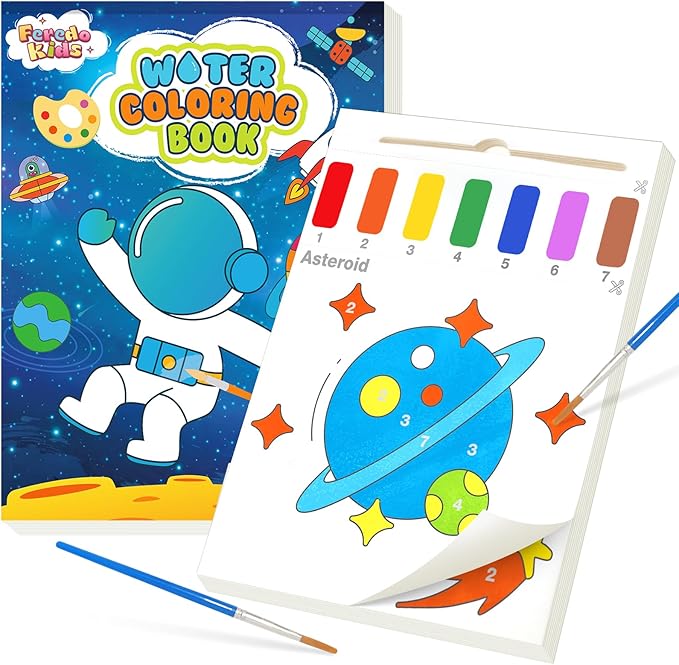 Water Coloring Books for Toddlers - Easter Basket Stuffers Watercolor Paint Book Drawing Art Paper for Kids Mess Free Craft Supplies kit Toy for Age 3 4 5 6 Valentines Birthday Gift(Planet)