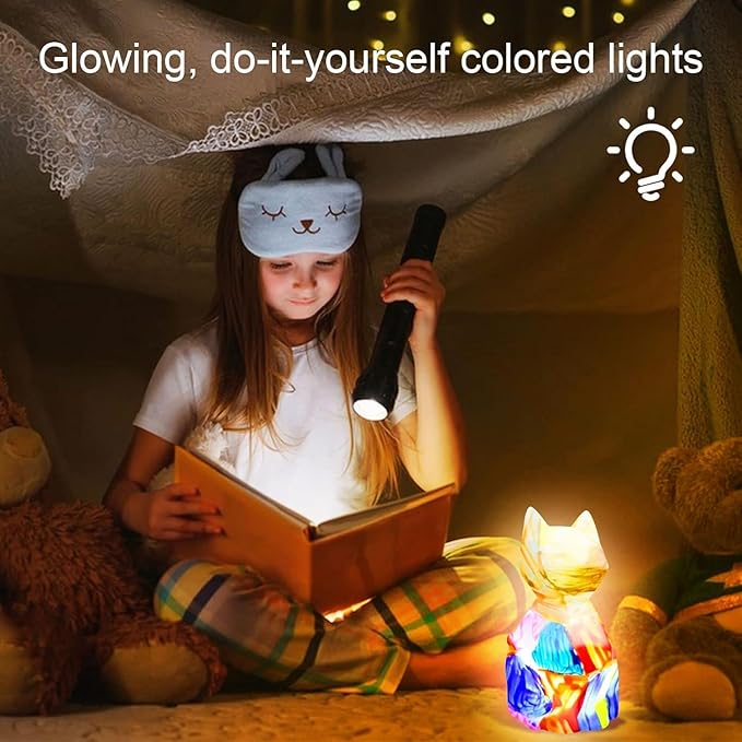 Paint Your Own Unicorn Lamp Art Kit, Gifts for Girls,DIY Arts and Crafts Unicorn Lamp Night Light,Creative Toy Art Supplies for Kids,Painting Kit Crafts for Kids Ages 5 6 7 8 9 10 11 12+ (Cat Lamp)