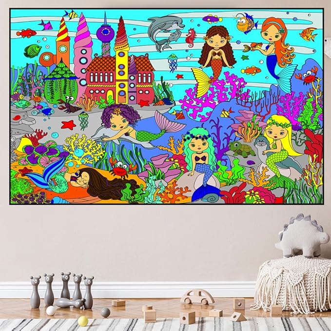 ALEX Art, Giant Coloring Poster - Mermaid Large Wall Coloring Pages - Fun Kids Art Project Activities - Jumbo Coloring Sheets Books for Girls - Huge Posters to Color - Big Floor Size 38.5”x26.7”