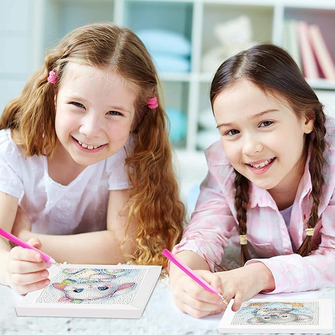 FQOVKYN 4 Pcs Baby Animals Diamond Art Kits for Kids, Cute Animals DIY Diamond Arts Mosaic Kits for Adults Beginner, Full Round Drill Diamond Art Painting for Home Wall Decor Kids Gift 6X6 inch