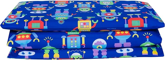 Wildkin Kids Nap Mat Cover for Boys & Girls, Sewn-in Flap Design Rest Mat Cover, Perfect for Preschool and Daycare, Fits Our Vinyl Nap Mat up to 1.5 Inches Including Basic Sleep Mat (Robots)