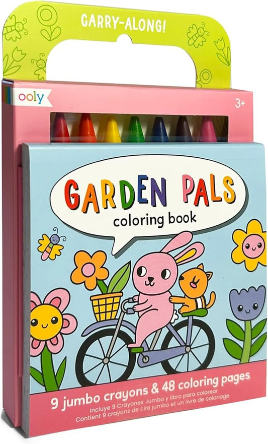 Ooly Travel Art Kit with 9 Jumbo Crayons, 48 Themed Coloring Pages & Case for Easy Traveling Art Creation, Perfect Airplane Travel Set to Entertain Kids - Garden Pals