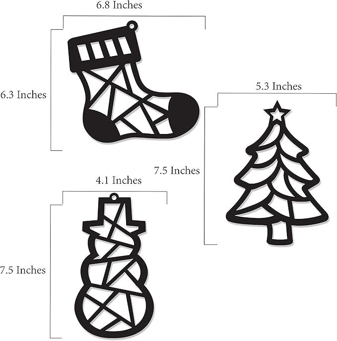 VHALE Suncatchers Craft 3 Sets (9 Cutouts) w Tissue Papers Stained Glass Effect Paper Sun Catcher Kit, Window Art, Classroom Crafts, Creative Art Projects, Kids Party Favors (Christmas)
