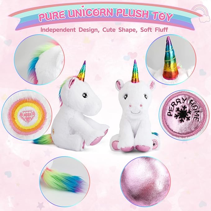 PERRYHOME Unicorn Toys for Girls Unicorn Gift Set with Unicorn Stuffed Animal, Unicorn Coloring Book, Unicorn Necklace & Bracelet, Unicorn Themed Girl Gift Toy Birthday Gift Nude Pink