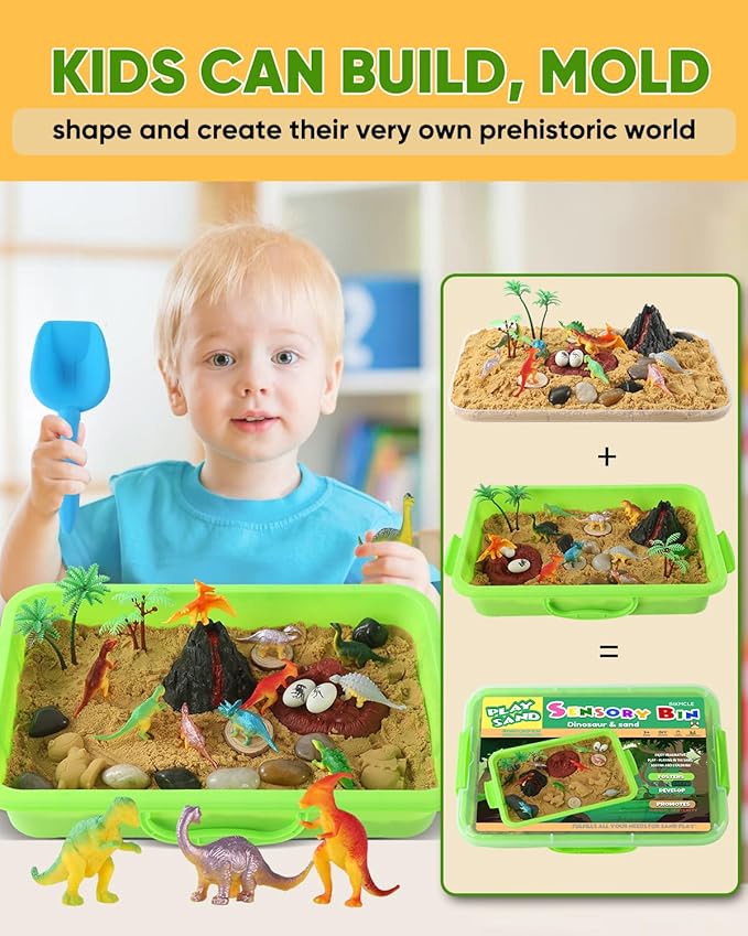 sikmcle Dinosaur Sensory Bin Toy for Kids Dinosaur Toys and Play Sand Kit for Boy Sensory Bin Filler and Toddler Activities for Boys and Girls Ages 3-6+