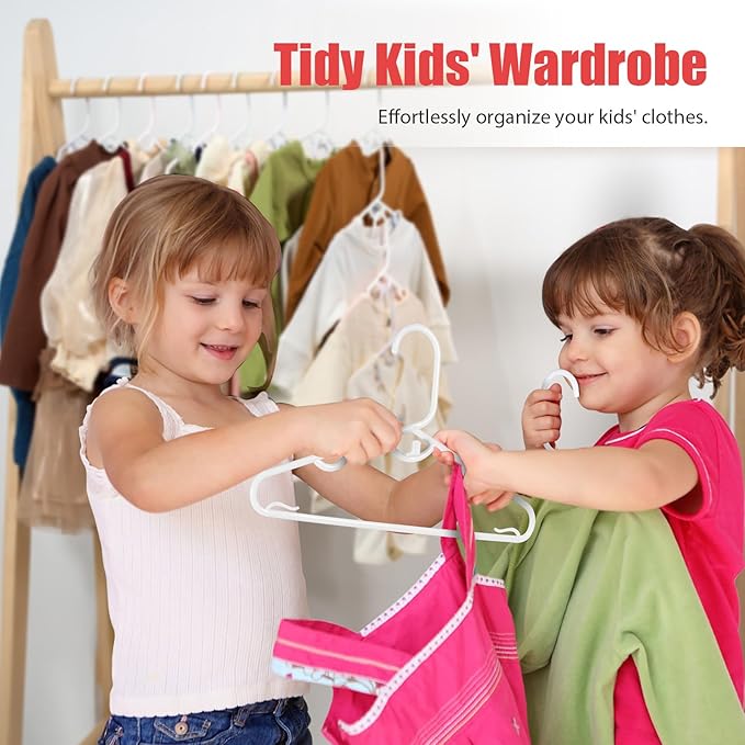 Baby Hangers, 20 Pack White Plastic Kids Hangers Stackable Toddler Hangers for Baby Toddler Infant, 11.4 inch Durable Small Hangers for Children's Clothes, Baby Nursery Closet Hangers