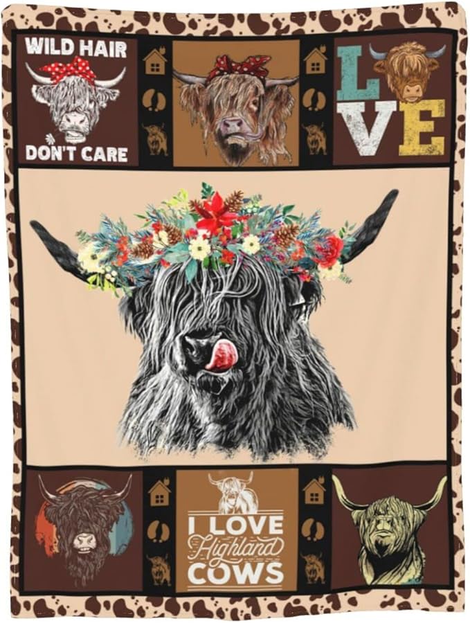Highland Cow Throw Blanket Gifts for Women Adults Cattle Animal Print Ultra Soft Cozy Plush Fleece Warm Lightweight Living Room Couch Bed Dorm Chair Sofa Decor 40''X50''