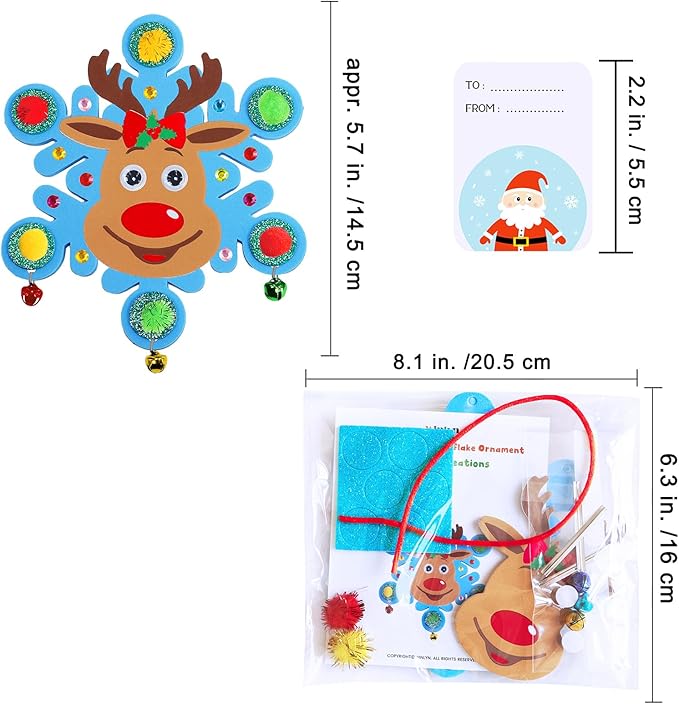 Winlyn 24 Sets Christmas Craft Kits Winter Crafts DIY Christmas Snowflake Ornaments Decorations Art Sets Snowman Elf Santa Christmas Foam Stickers for Kids Holiday Classroom Activities Party Favors