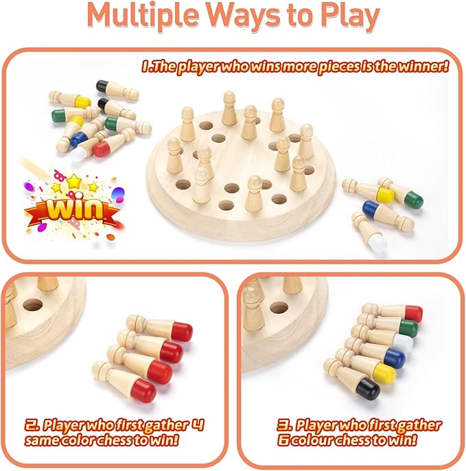 Wooden Memory Chess Matching Game: Family Board Games for Kids and Adults, Montessori Preschool Learning Educational Toy for Toddler 3 4 5 6 7 8+ Year Old, Birthday Gift for Boy Girl