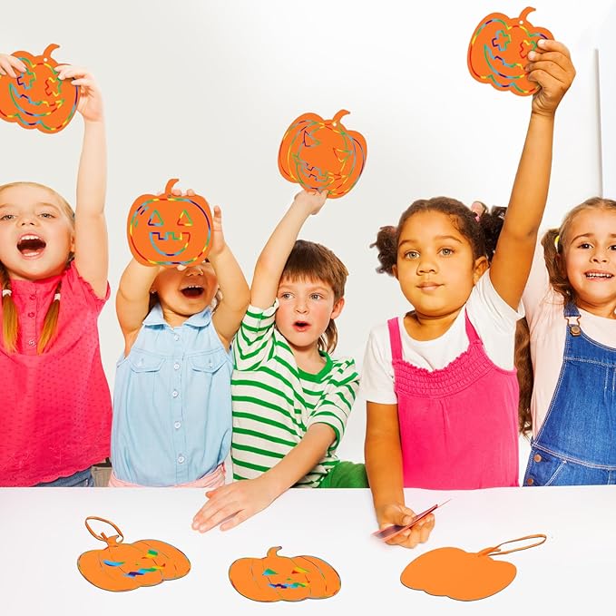 Liliful 60 Set Thanksgiving Scratch Crafts for Kids Colorful Pumpkin Scratch Crafts with 30 Wooden Scratch Tools Fall Scratch Art Pumpkin Hanging Art for Autumn Thanksgiving Craft Gifts