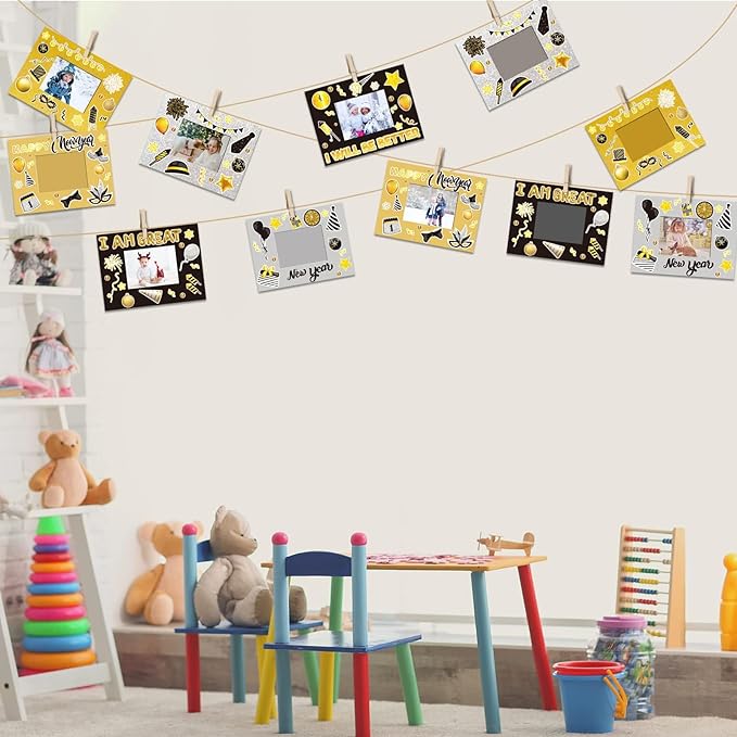 chiazllta 30 Packs Happy New Year Craft Kits for Kids, 2024 New Year Picture Frame DIY Craft Art New Year Party Favor Decor Home Classroom Game Activities