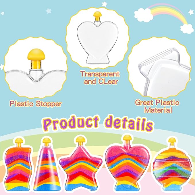 Liliful Sand Art Bottles for Kids, Sand Art Plastic Crafts Kit Bulk Arts Crafts Kit, Include Clear Sand Art Bottles with Funnel for Boys Girls DIY Sand Arts Crafts Party (80 Pcs)