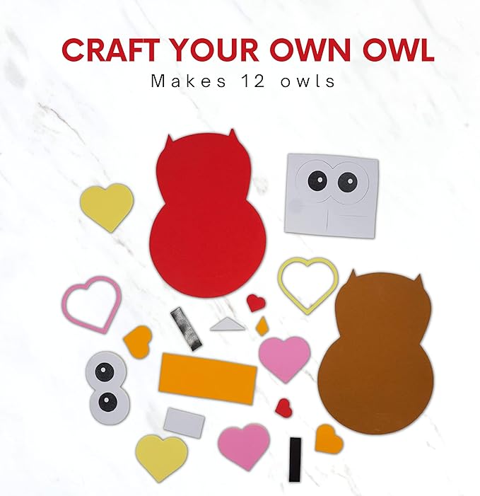 Valentines Day Owl Magnet Craft for Kids (12 Pack) Foam Valentines Day Craft for Kids Classroom DIY Activity Bulk, Individually Wrapped by 4E's Novelty