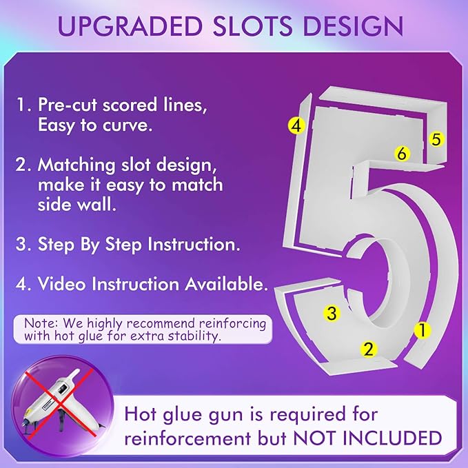 Mosaic Balloon Frame Light Up Numbers 5 Pre-Cut Large Foam Board Sign Cut-out for Boy Girl Birthday Backdrop Anniversary Decoration