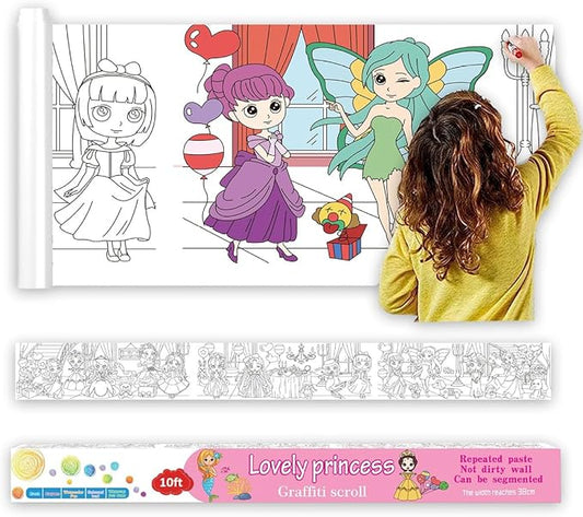 Large Size Coloring Paper Roll for Kids, Toddler Drawing Paper Roll,DIY Sticky Wall Painting Color Filling Paper,Creative Early Educational Toys for Toddlers 120 * 15 Inch (Princess)