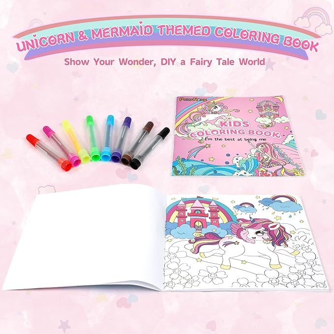 PERRYHOME Unicorn Toys for Girls Unicorn Gift Set with Unicorn Stuffed Animal, Unicorn Coloring Book, Unicorn Necklace & Bracelet, Unicorn Themed Girl Gift Toy Birthday Gift Nude Pink