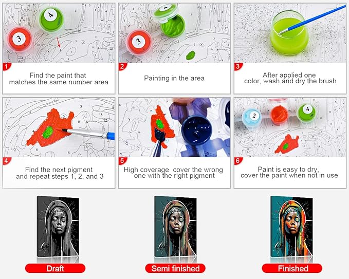 Rebotipy Paint by Numbers Kit for Adults, Virgin Mary Paint by Numbers, Urban Street Art Style Adult Paint by Numbers Kits on Canvas, 16X20 Inch Sunset Paint by Numbers for Adults Beginner Kids