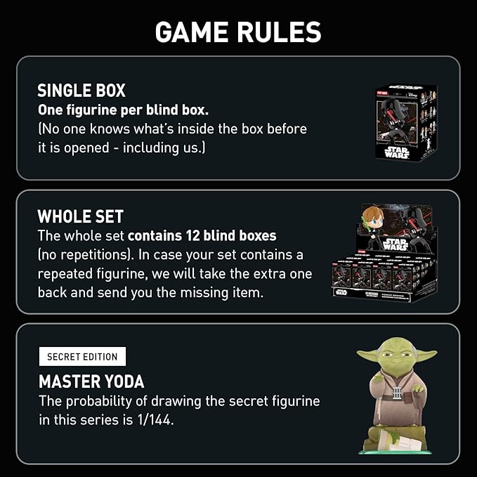 POP MART Star Wars Series Figures, Star Wars Blind Box Figures, Random Design Action Figures Collectible Toys Home Decorations, Holiday Birthday Gifts for Boys and Girls, Single Box