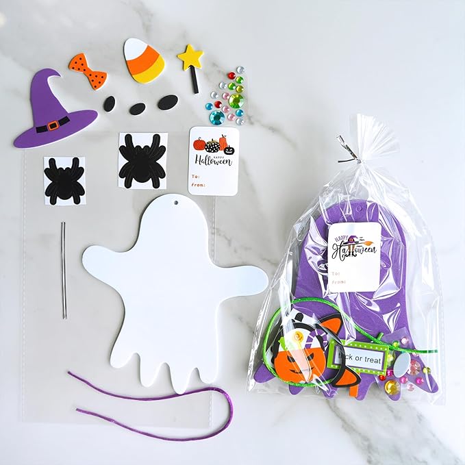 Winlyn 24 Sets Halloween Crafts Fall Crafts DIY Halloween Ghost Tree Ornaments Decorations Craft Kits Foam Ghost Stickers Fall Halloween Arts and Crafts for Kids Party Favors Classroom Art Activities