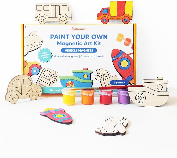 DIY Wooden Magnets Car, Truck, Boat, Plane, Wood Painting Arts and Craft Supplies for Boys Girls Ages 6 7 8 9 10 11 & 12, Easter Gifts, Birthday Party Activities Craft, Valentine's Day Gift for Kids