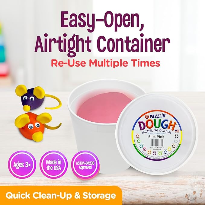 Hygloss Play Modeling Dough - Pink Dough Unscented - Safe & Non-Toxic for Kids Arts & Crafts - Party Favors - Classroom Supplies - 5lb