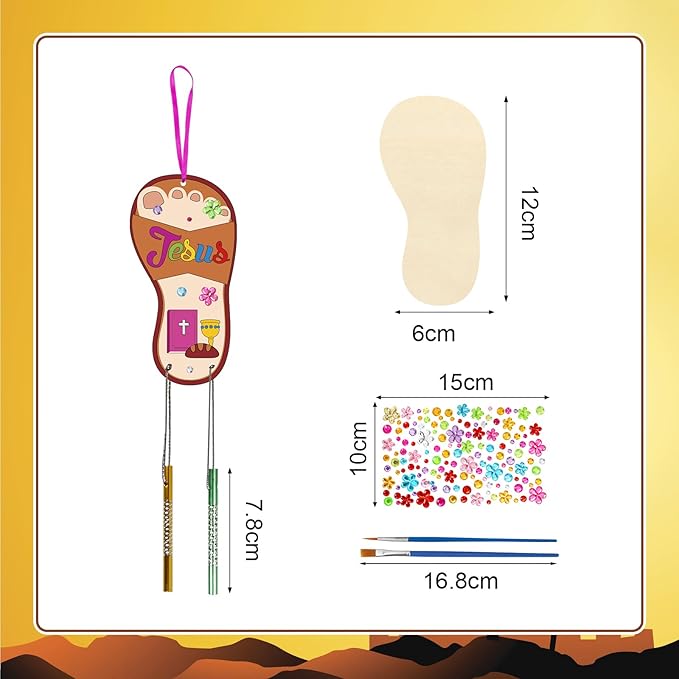 Fennoral 12 Pack Jesus Wind Chime Kit for Kids Make You Own Sunday School Craft for Girls Boys DIY Coloring Wooden Christmas Religious Crafts for Sunday School Art Party Decoration Birthday Gift