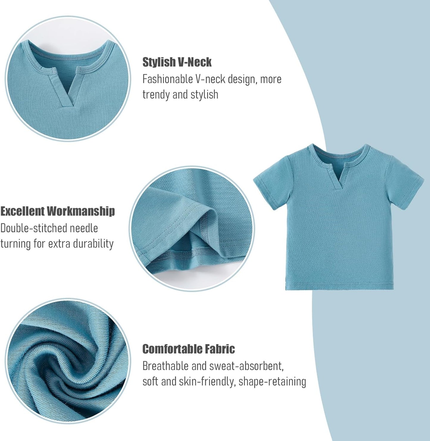 OPAWO Toddler Boy Shirts 3 Pack, V-Neck Short Sleeve Toddler Tshirts, Blank Baby Tee Shirts Summer Tops 12 Months-5T