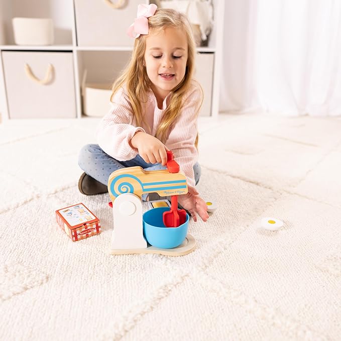 Melissa & Doug Wooden Make-a-Cake Mixer Set (11 pcs) - Play Food and Kitchen Accessories Kitchen Playset Accessories, Pretend Play Toys For Kids Ages 3+