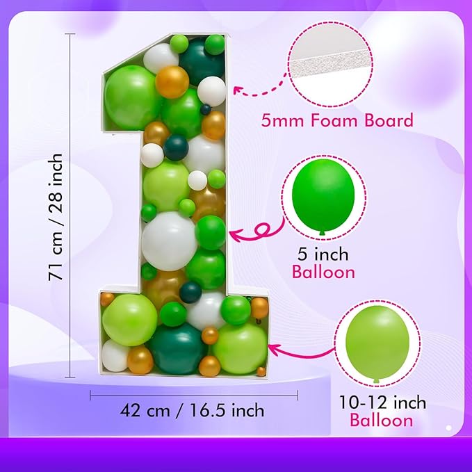 Mosaic Balloon Frame Light Up Marquee Pre-Cut Kit Number 1 Cut-out Extra Large Foam Board First Birthday Backdrop 1st Birthday Boy Girl Party Anniversary Decorations