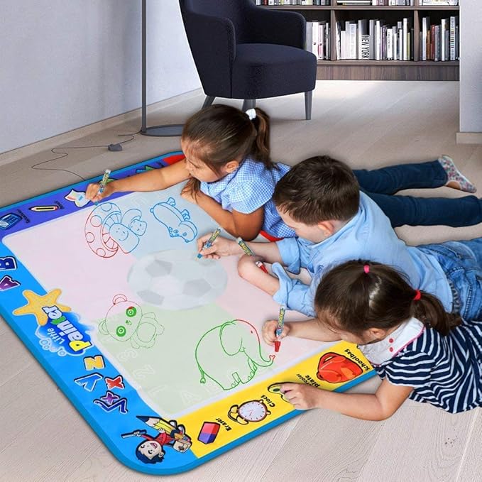 Alago Aqua Coloring Mat,Kids Toys Large Water Painting Mat,Toddlers Doodle Pad with 4 Colors,Gifts for Girls Boys Age 3 4 5+ Years Old,4 Pens,Drawing Molds and Booklet Included