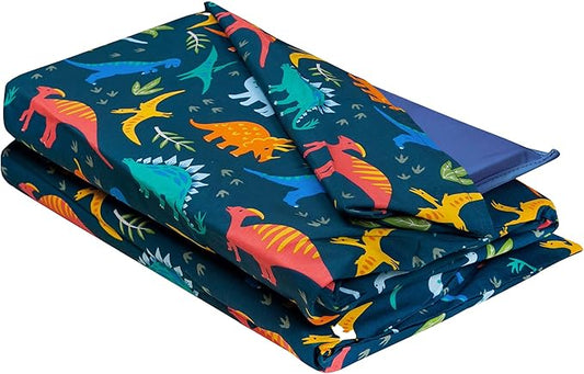 Wildkin Kids Nap Mat Cover for Boys & Girls, Sewn-in Flap Design Rest Mat Cover, Perfect for Preschool & Daycare, Fits our Vinyl Nap Mat up to 1.5 Inches Including Basic Sleep Mat (Jurassic Dinosaurs)