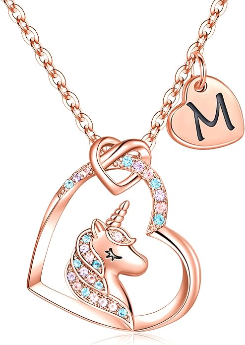 Hidepoo Stocking Stuffers for Teen Girls Kids - Colorful CZ Heart Pendant Initial Unicorn Necklaces for Girl Jewelry Birthday Gift Christmas Gifts for Grandkids Girls Kid