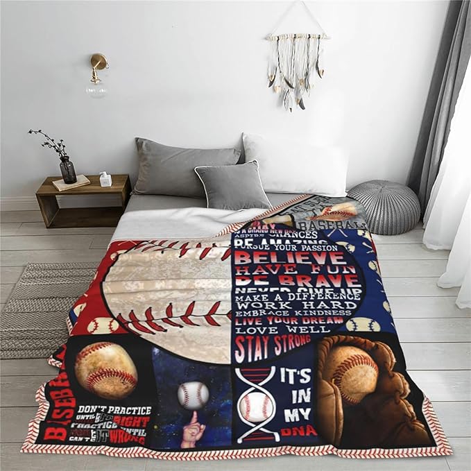 Baseball Blanket Baseball Throws Blanket Sports Lover Gifts Throw Blankets Baseball Decor Soft Cozy Fleece Plush Warm Flannel Bedding Blanket for Men Boys Kids Adults Couch Bed 50"X60"