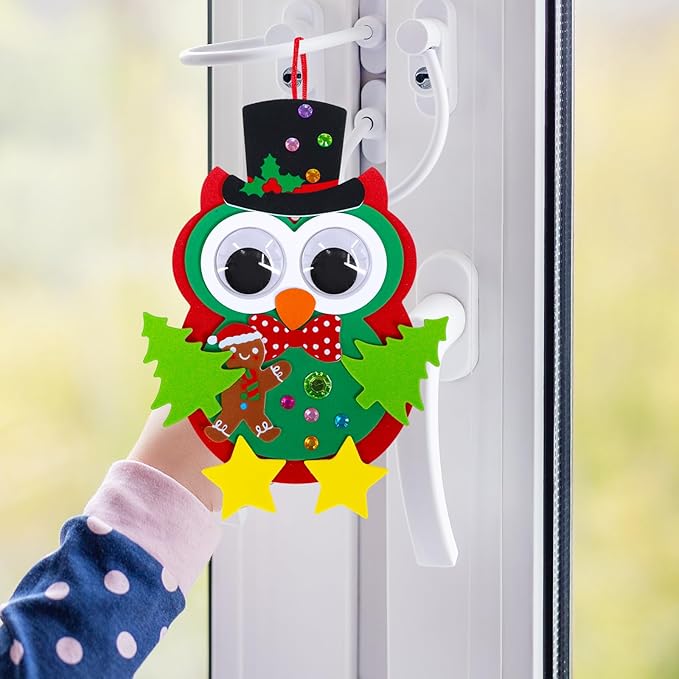 Winlyn 24 Sets Christmas Craft Kits Winter Crafts DIY Christmas Owl Ornaments Decorations Art Sets Foam Owl Christmas Tree Holiday Stickers for Kids Festival Home Classroom Activities Party Favors