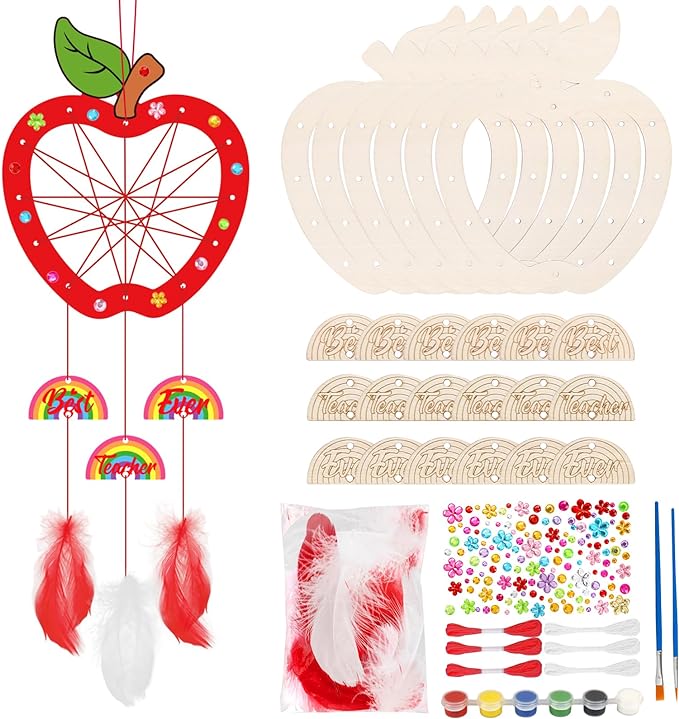 Fennoral 6 Pack Dream Catcher Craft Kit for Kids Paint You Own Apple with Rainbow Dreamcatcher DIY Coloring Wooden Art and Craft for Classroom Art Activity Teacher Appreciation Gifts
