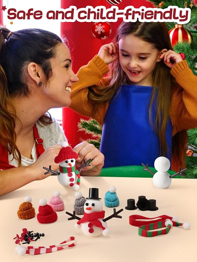 Cosweet 12 Pack Christmas Snowman Crafts Kit for Kids- Build a Snowman Kit with Air Dry Clay Xmas Stocking Stuffers Gift for Party Favors Winter Activities DIY Crafts Sewing