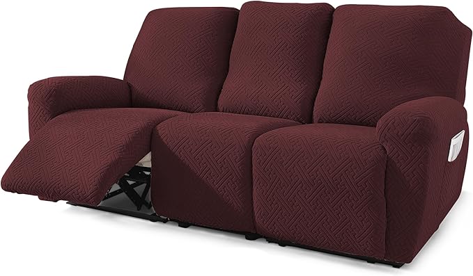 NORTHERN BROTHERS Stretchy Recliner Sofa Covers 3 Seater, Couch Cover Recliner Sofa 3 Cushions, Sofa Recliner Covers, Wine Red